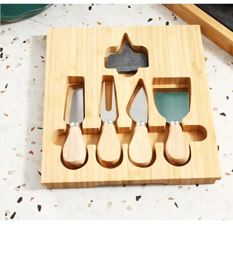 Bamboo Cheese Board Set Wooden cheese board with chalk cutter 4-piece cheese tray set