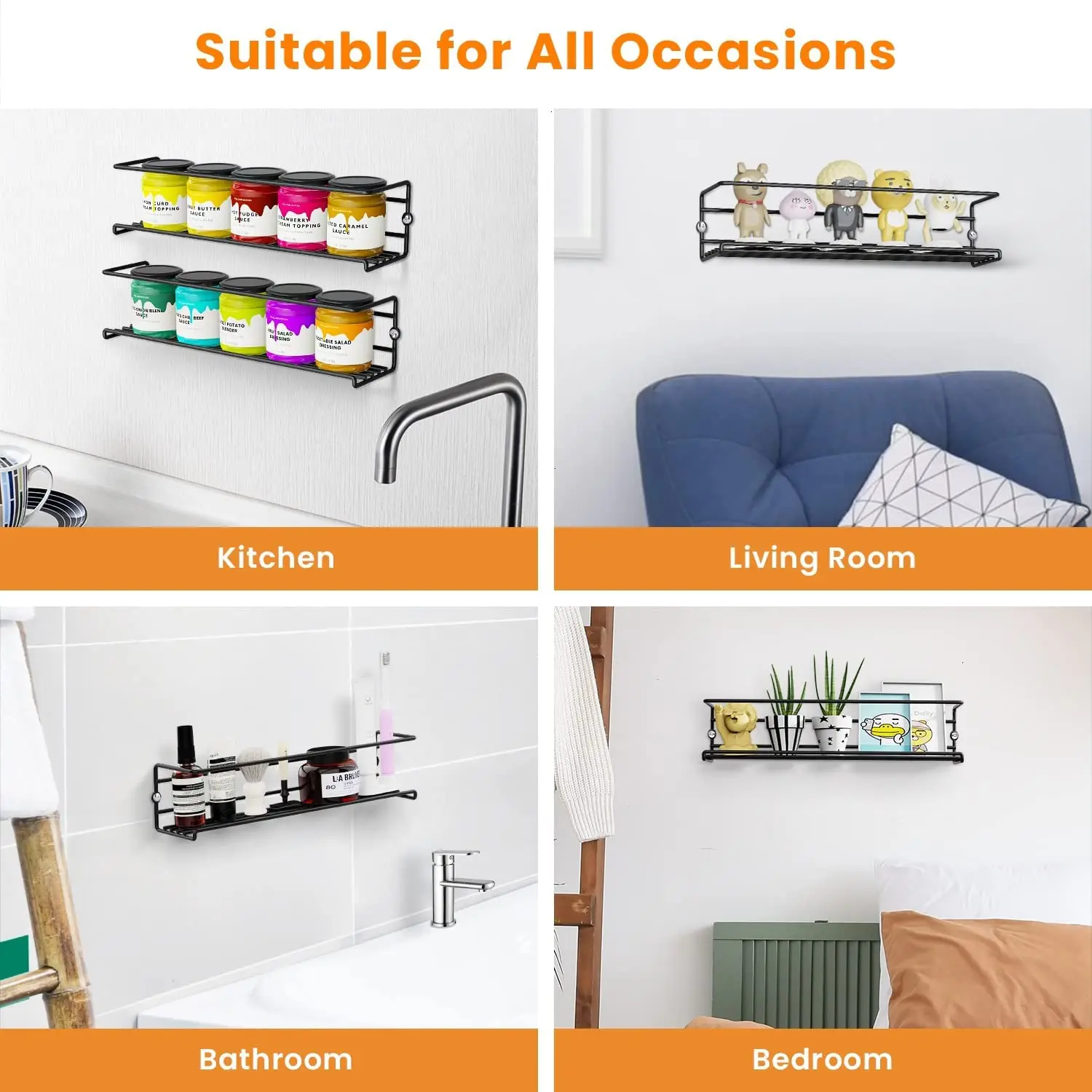 ORZ0206  Wall Mounted Stackable Spice Organizers Seasoning Organizer with Hooks & Screws Hanging Spice Racks For Wall Mount