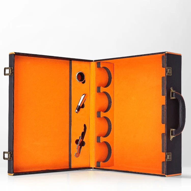 
Supplier PU leather gift wine accessories box,4 bottle wine packaging box with lining velvet 