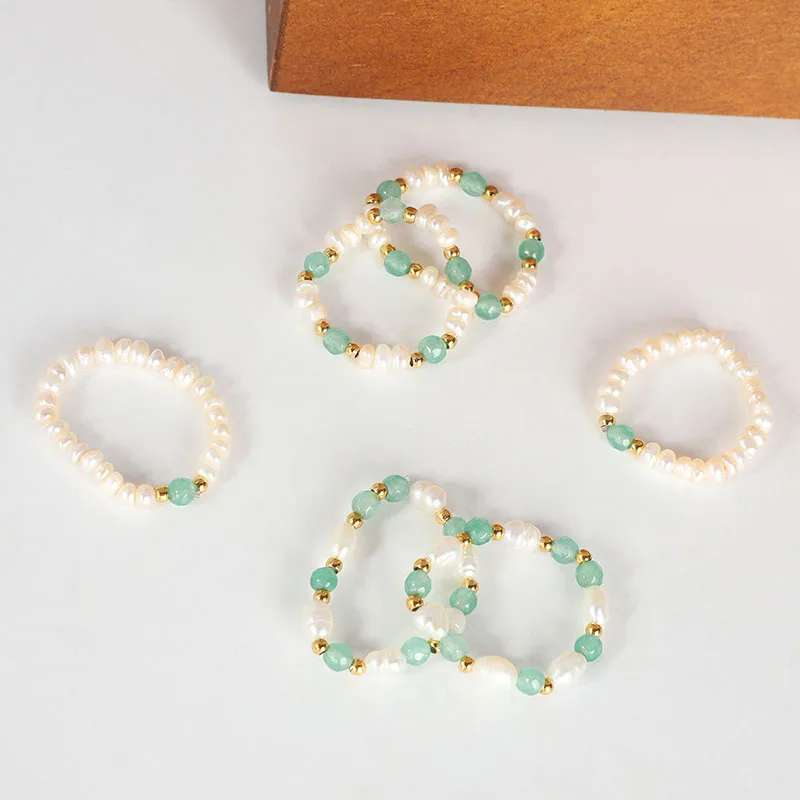 Baroque Beaded Natural Freshwater Pearl Spring Ring Colors Bead Adjustable Rings French Vintage Minimalist Jewelry Elastic Ring