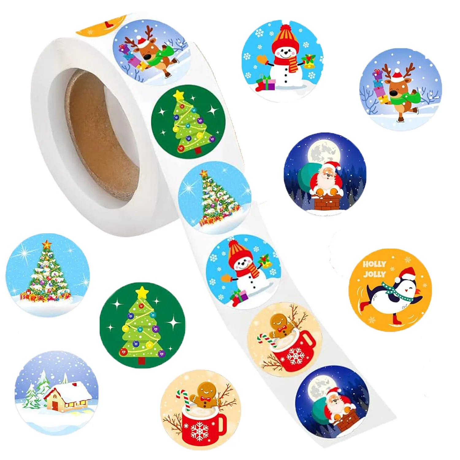 Manufacturers Christmas sticker Custom Private Brand Name Printing Logo Adhesive Roll Labels Stickers For Packaging 2024
