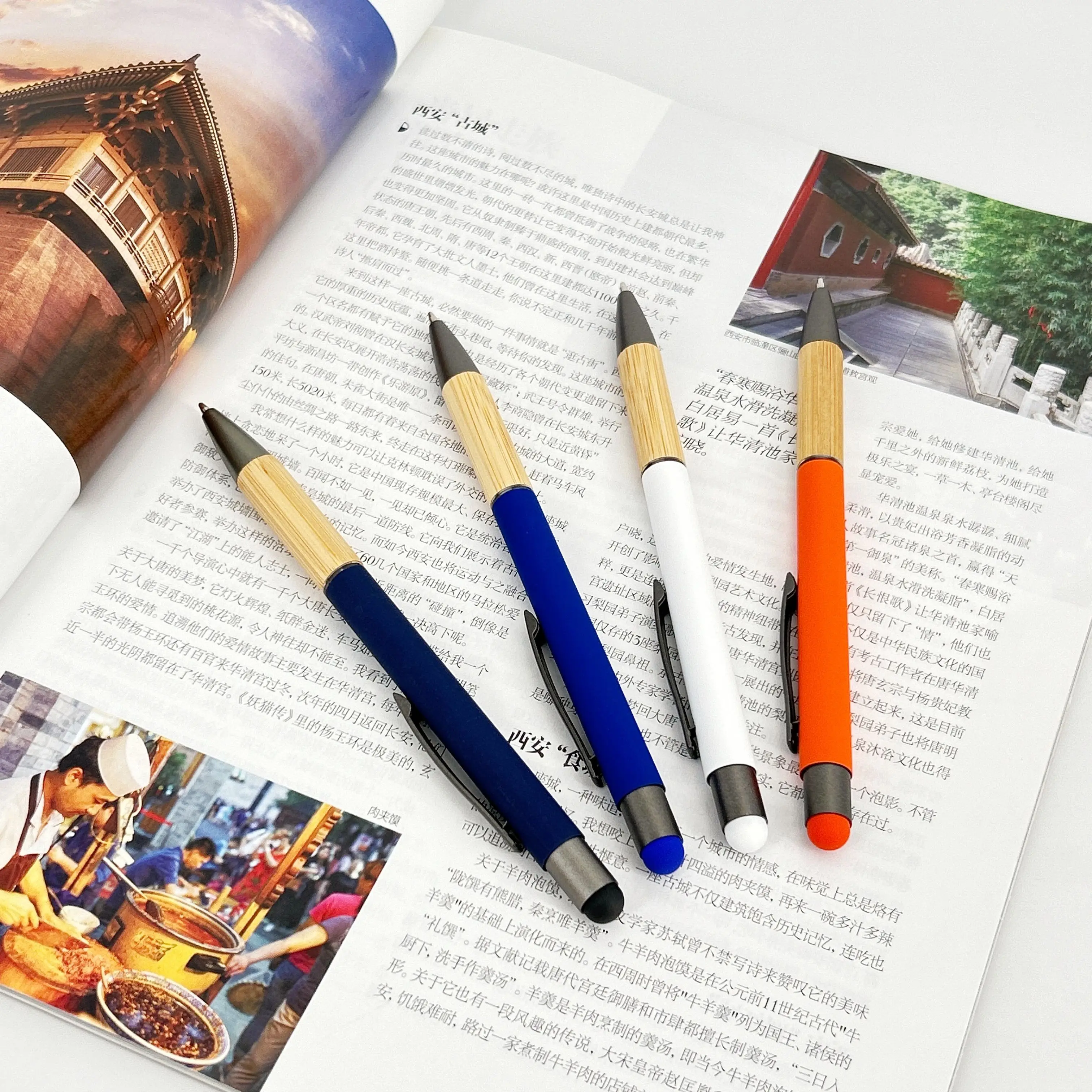 Luxury High Quality Bamboo Ball Pen Multi-colour Pretty Practical Screen Touch Ballpoint Pen For School Office
