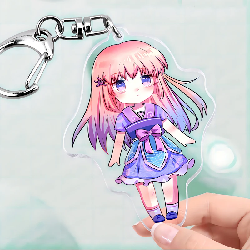 Wholesale glitter hologram epoxy charm double sided printed clear key chain designer cartoon anime custom acrylic keychain