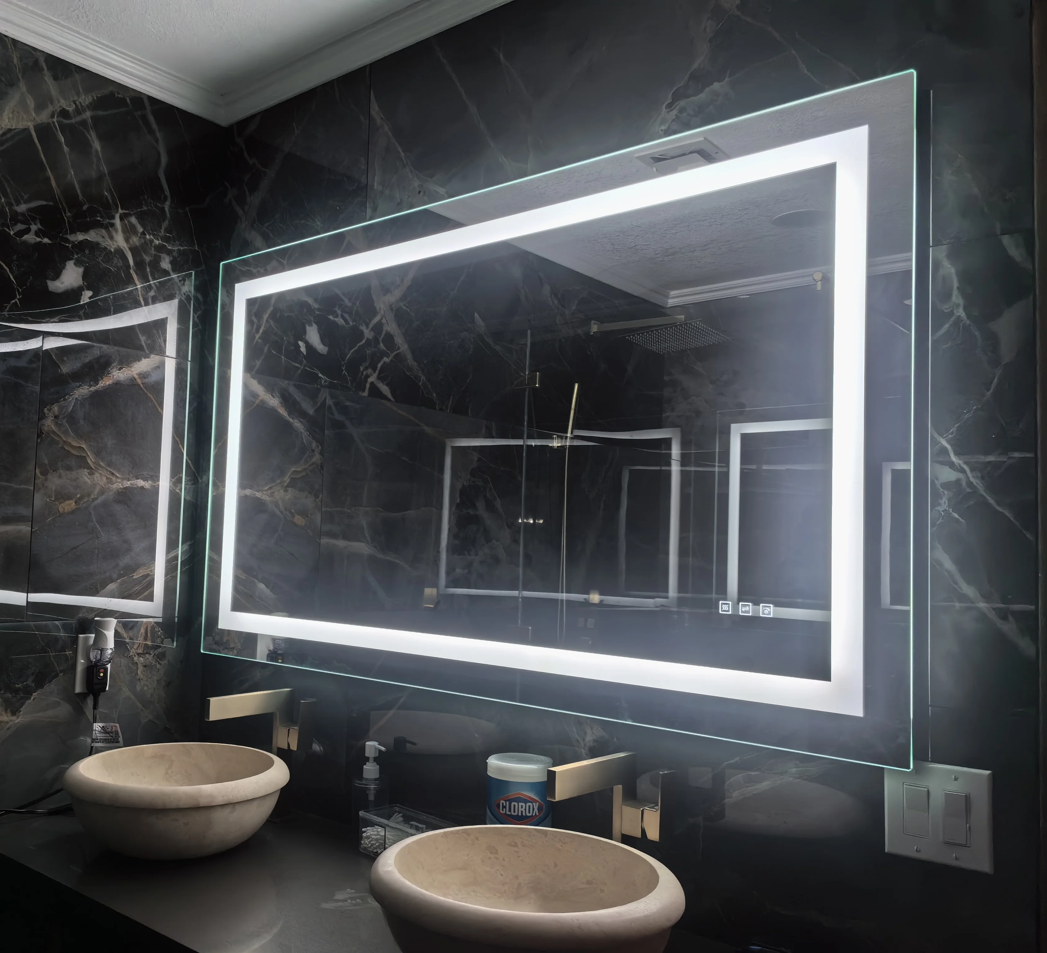Hot sales Waterproof Defogger Touch Switch Rectangle espelho Smart Led Bathroom Mirror with Led light