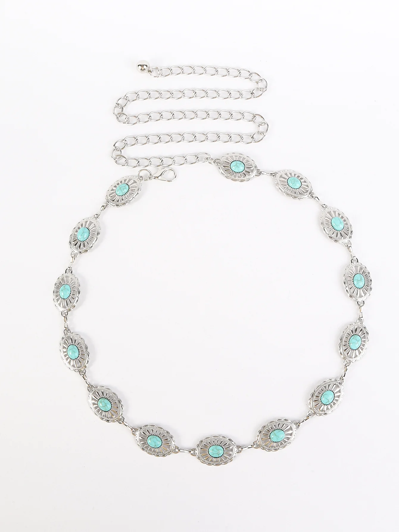 Newest Western Concho Chain Belt Silver Oval Chain Belt Adjustable Metal Belt for Women Girls Dresses