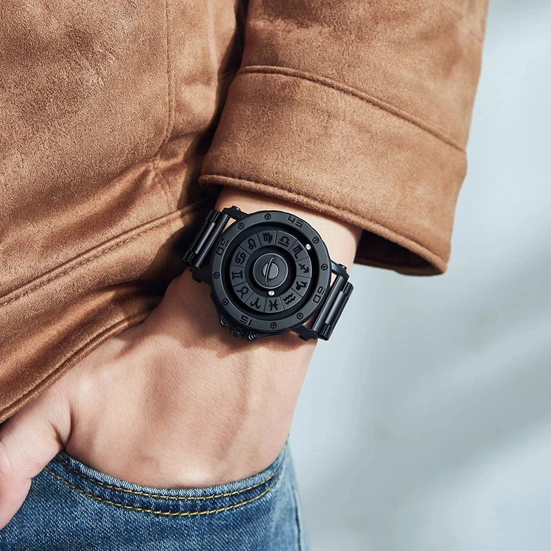 Top Brand DOM 1733 Man Watch Design Personality Magnetic Magnet Metal Beads Dial Turntable Ball Rolling Pointer Magnetic Watch