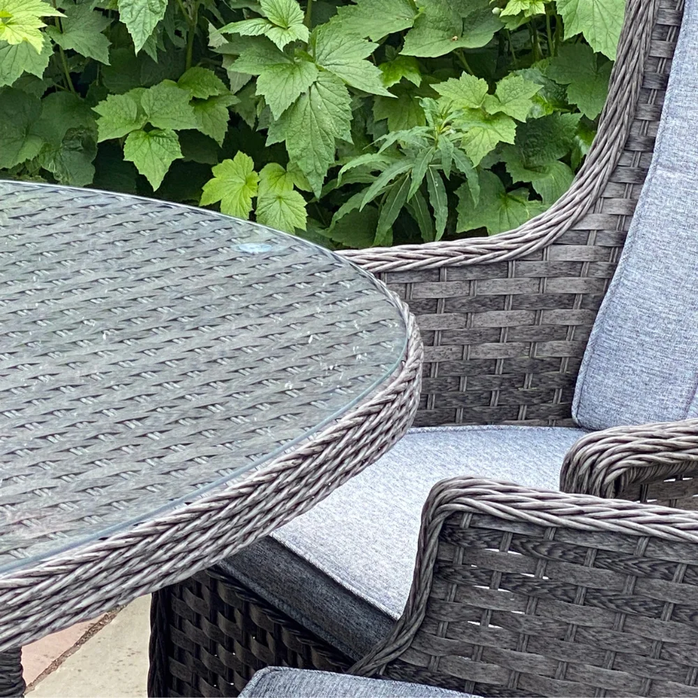 Brand New Dark Gray Plastic garden dining chair set with umbrella hole