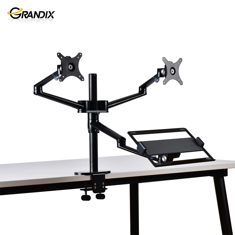 3in1 Aluminum Alloy Ergonomics Height Adjustable Flexible Triple  stand arms Dual Lcd Monitor Arm And Laptop stand holder