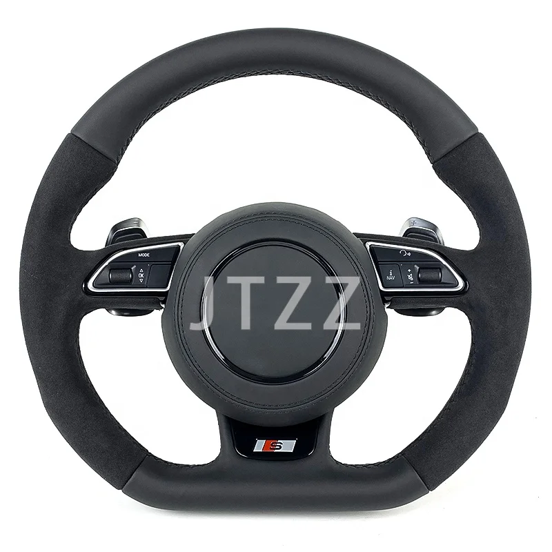 For Audi 2017-2021 RS3 RS4 RS5 A3 A4 A5 S3 S4 S5 Black genuine leather Alcantara suede steering wheel Car interior accessories