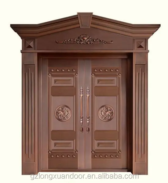 Newest main entry security double copper iron skin classical design pictures copper doors for residential exterior