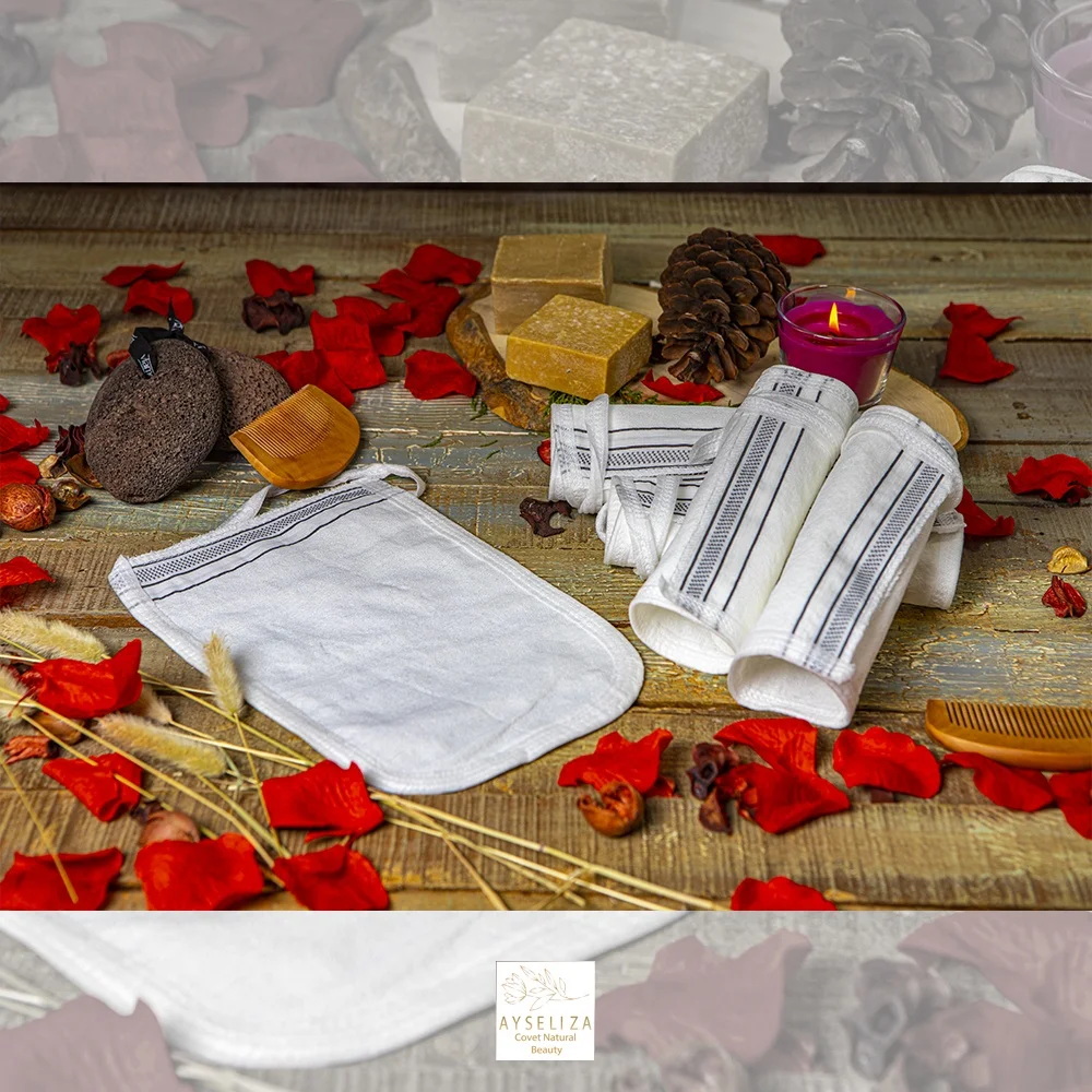 Classic Custom Logo Vegan Hammam Scrubber Gloves Long Silicone Back Scrub Shower Brush Turkish Kese Fabric Bath Sponge