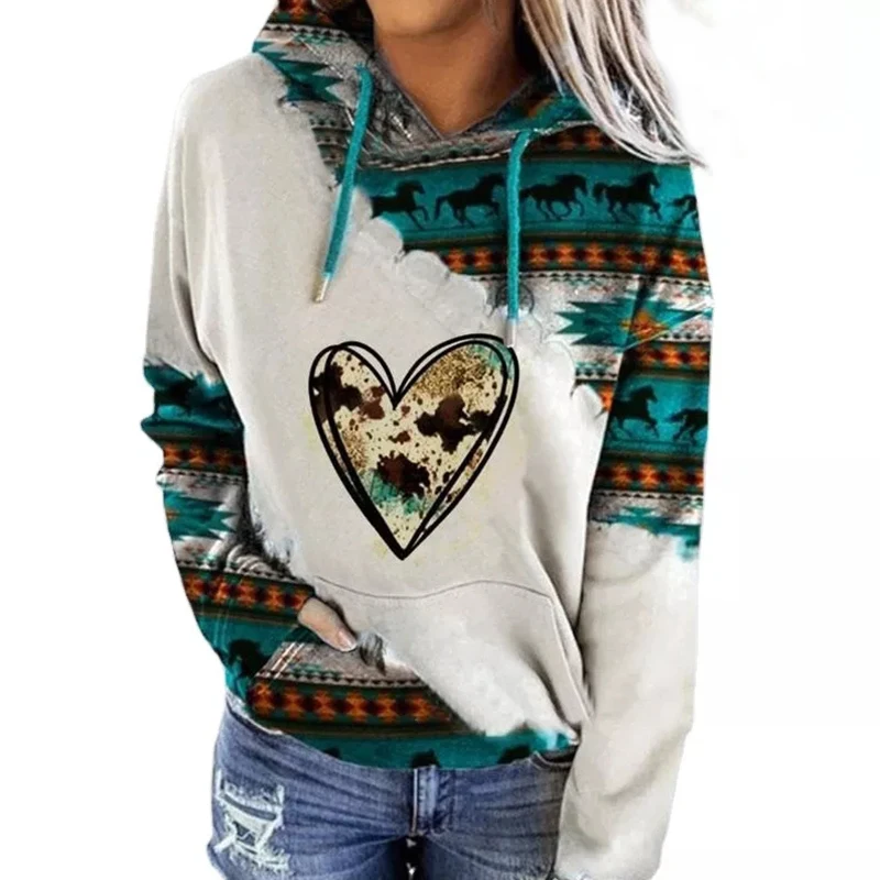 Womens Hoodie Pullover Retro Hoodies for Women Ethnic Style Geometric Printed Sweatshirts Top