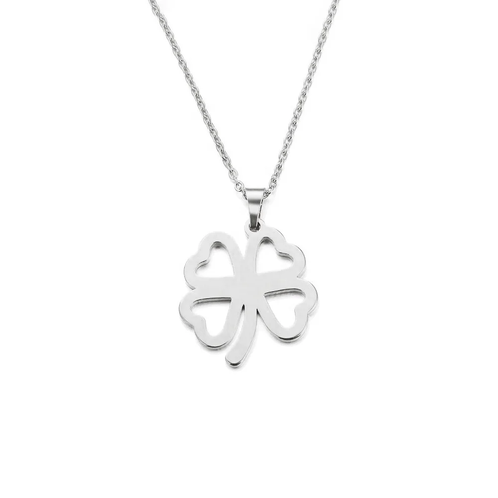 2022 Hot Selling Wholesale Jewelry Custom 18K PVD Gold Plated Stainless Steel Plain Lucky Four-Leaf Clover Necklace