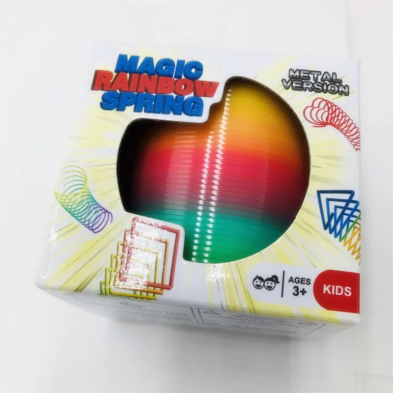 factory wholesales color box customized shapes plastic magic spring toy rainbow spring toy