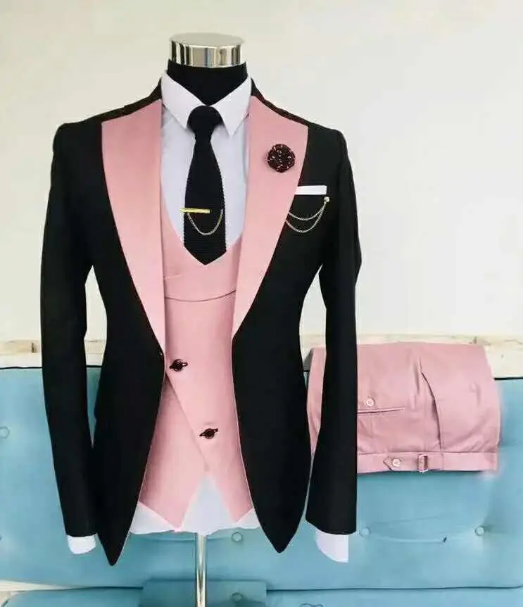 Navy Costume Homme Groom Tuxedos Men Suits Peaked Lapel Wedding Prom Terno Masculino Slim Fit Blazer 3 Pcs (Jacket+Pants+Vest)