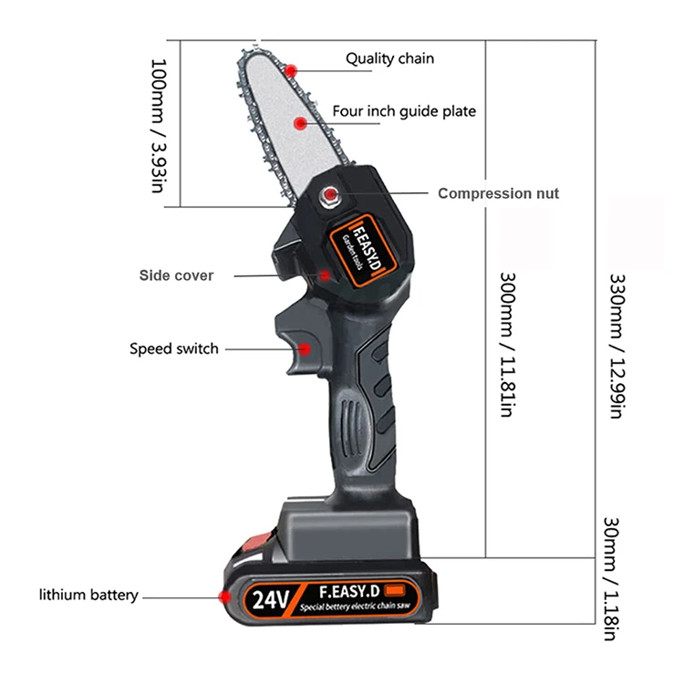 lithium chainsaw 4 inch cordless chainsaw 24v mini portable handheld electric saw adjustable cutting speed for cutting branches