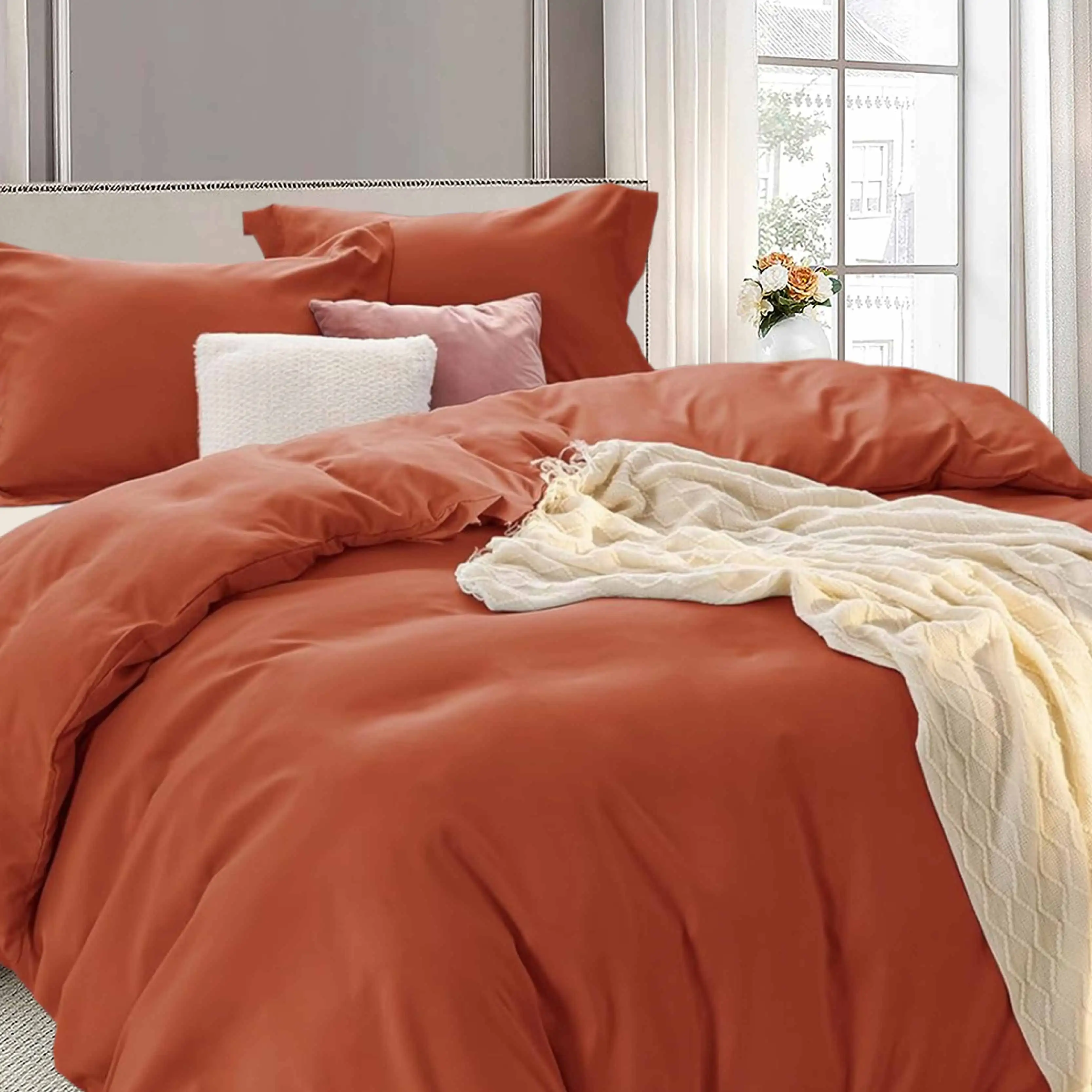 Soft 1000tc microfiber solid color Double Brushed Queen Duvet Cover Set 3 Piece with Button Closure for home bedding set