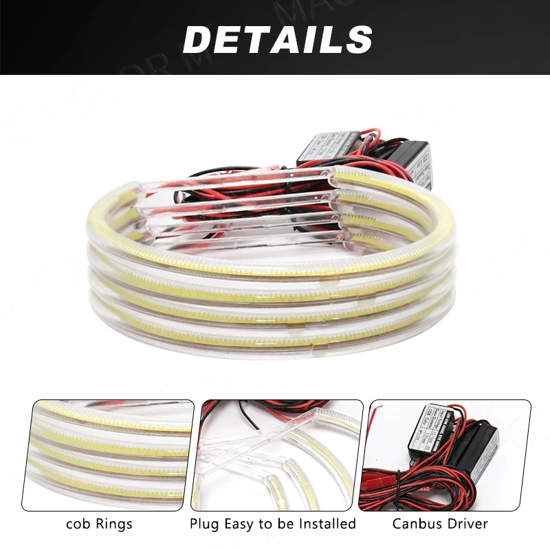 LED COB Angel Eyes Headlights Stripe Light White Halo Rings Projectors For BMW  E36  E38  E39  E46 131  Car Accessories