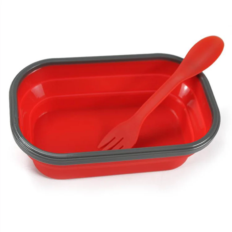 Wholesale Creative Silicone Storage Container Retractable Folding Bowl With Fork Collapsible Bento Box Fresh-keeping Box