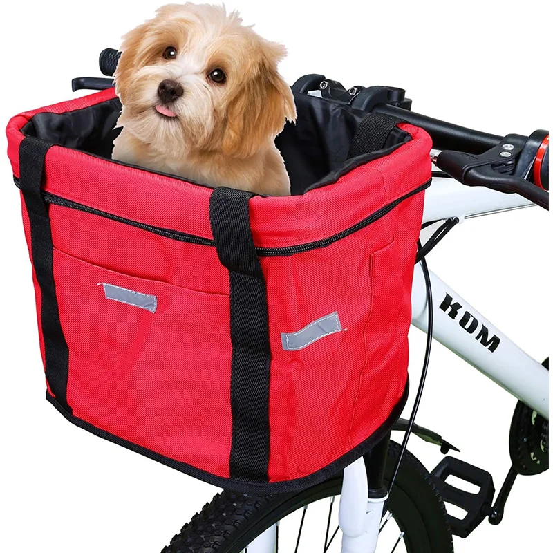 Folding Pet Carrier Bicycle Handlebar Basket Detachable Cycling Bag for Picnic Shopping