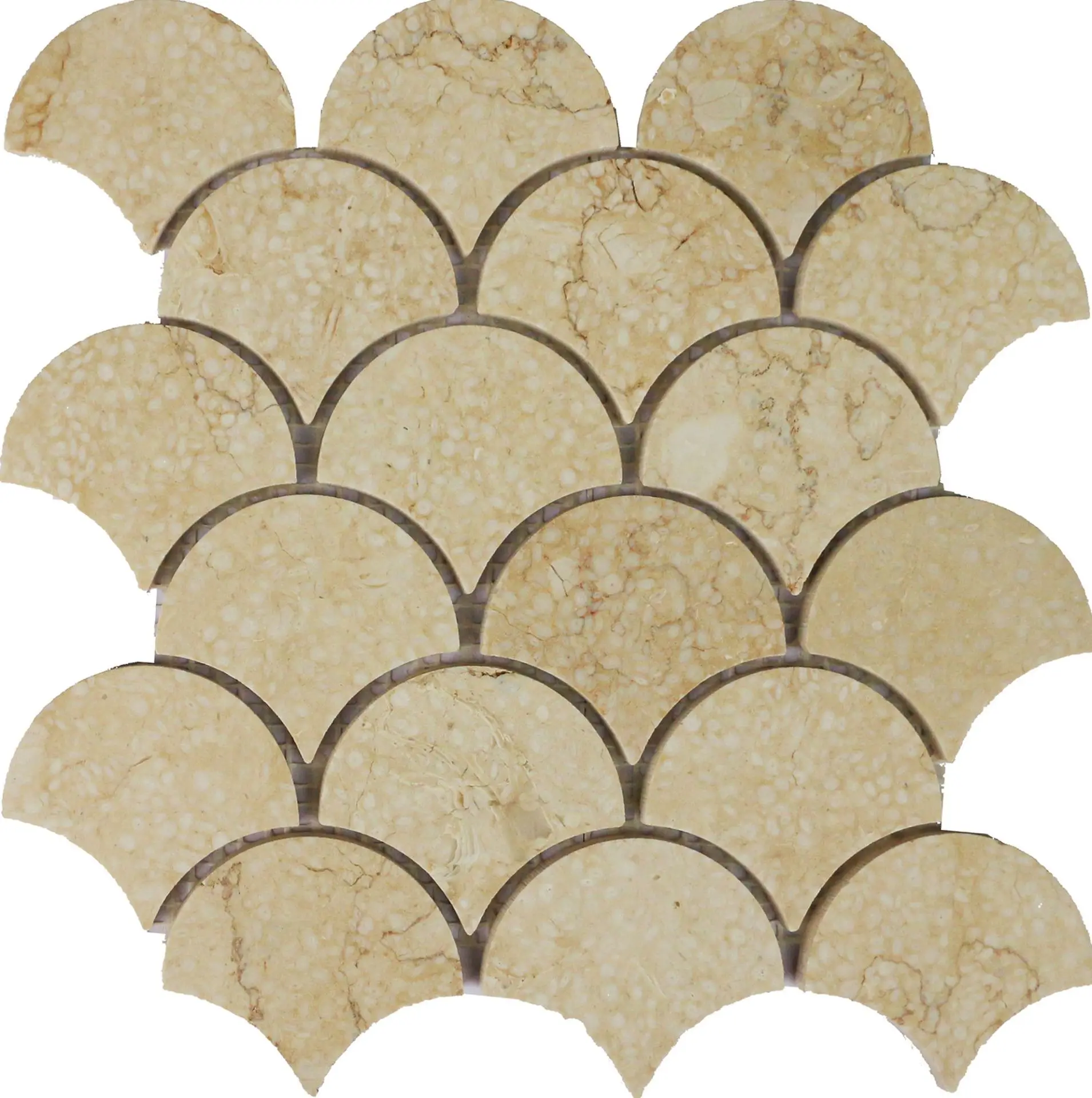 Custom simple style white stone fish scale mosaic fan-shaped kalala white marble mosaic