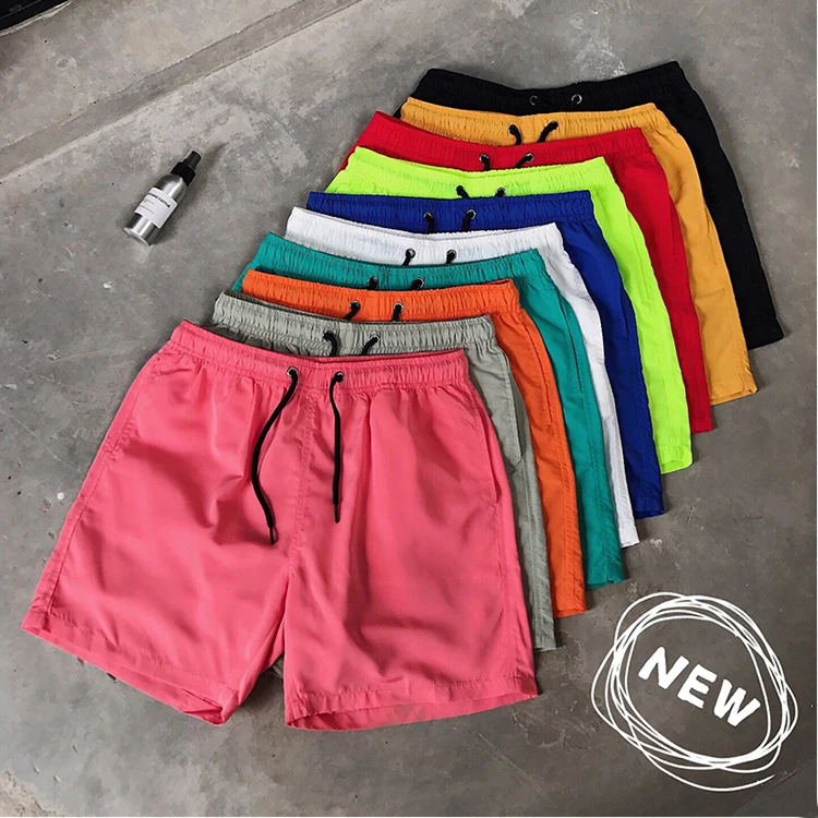 
Hot selling plain dyed summer drawstring waist polyester blank multicolor shorts men wholesale 