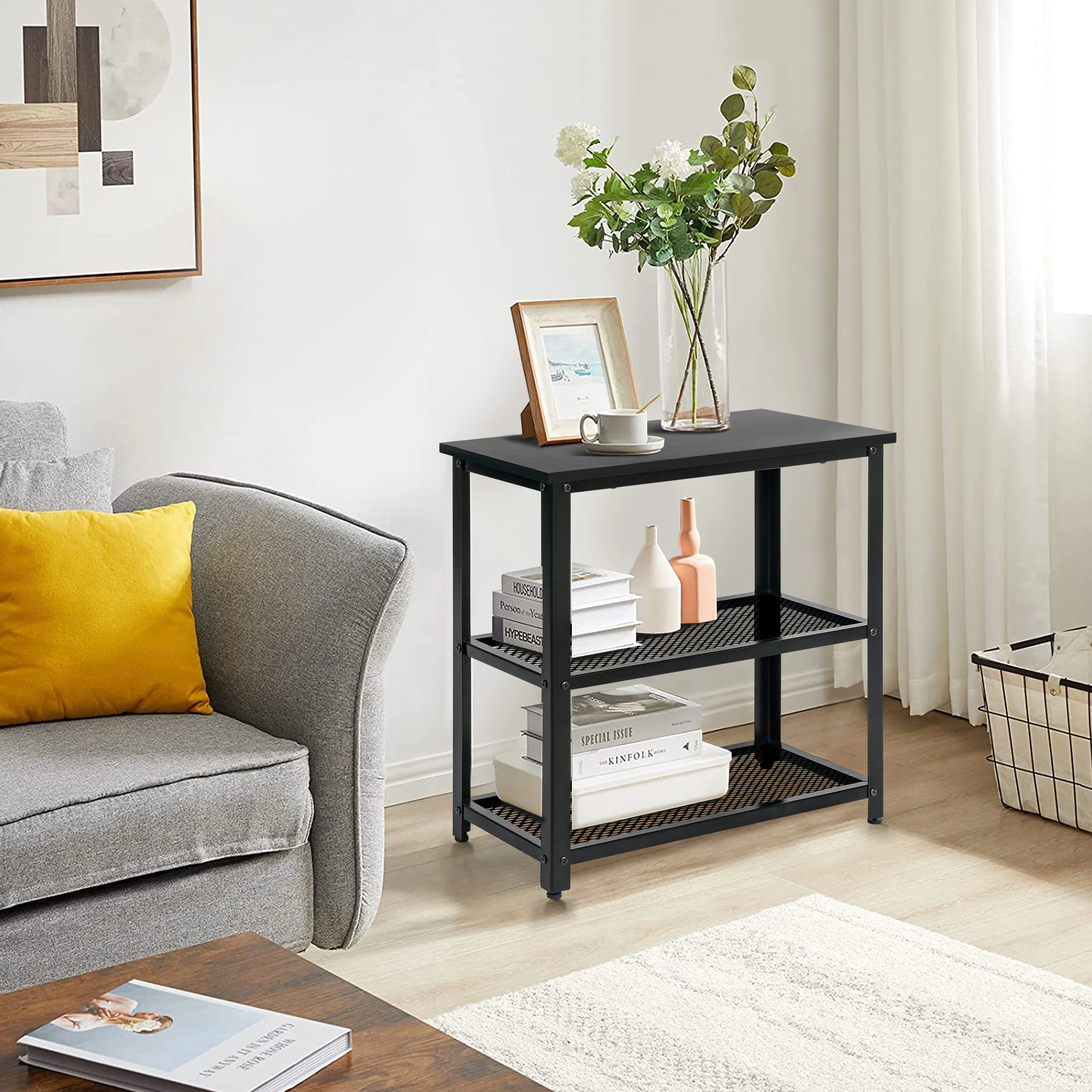 3 Tier cheap coffee table  Mobile Side End Table for Small Space Wood Square Tables for Bedroom Farmhouse Brown