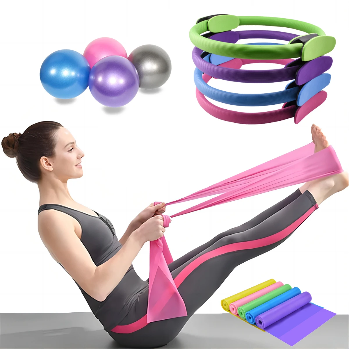 Home Training Exercise Equipment TPE Elastic Yoga Resistance Bands Small Mini Yoga Pilates Ball Magic Circle Yoga Pilates Ring