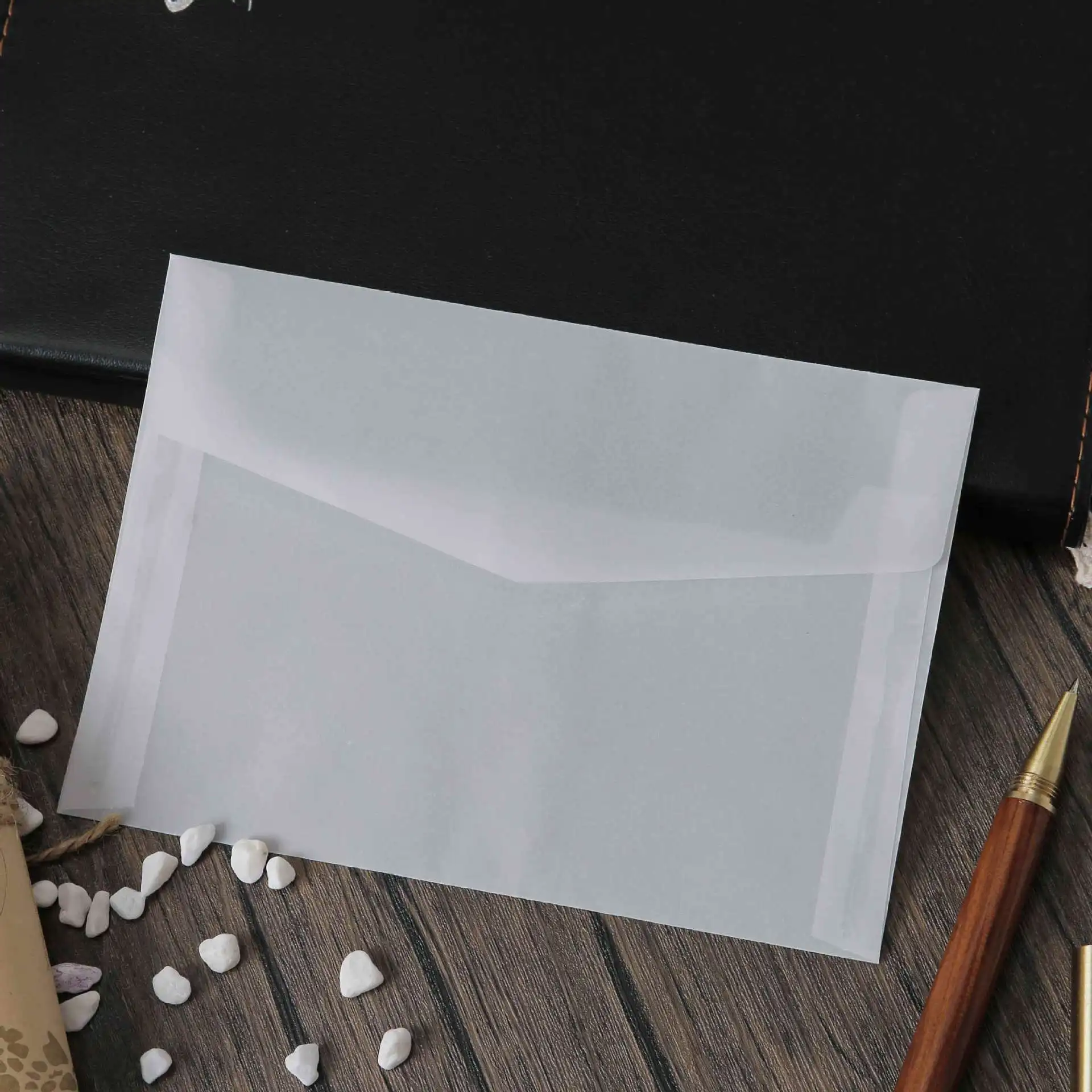 Wholesale Custom Gold Stamping Logo Wedding Invitation Letter Tracing Glassine Paper Gift Envelope Transparent Envelope