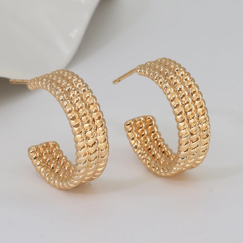 Fashion Jewelry Manufacturer Wholesale Women 18K Gold Plated Simple Twist C Shape Hoop Earrings