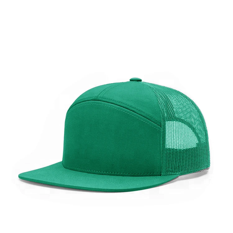 high quality custom plain Hip Hop Flat Bill Luxury Gorras Mesh Trucker Hat Snapback hats 7 panel sport cap