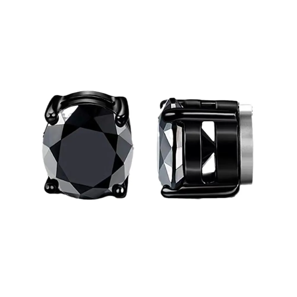 Wholesale Price Magnet Earrings Silver Black Gold Plated Stainless Steel Solitaire Earrings with Zircon Unisex Jewellery