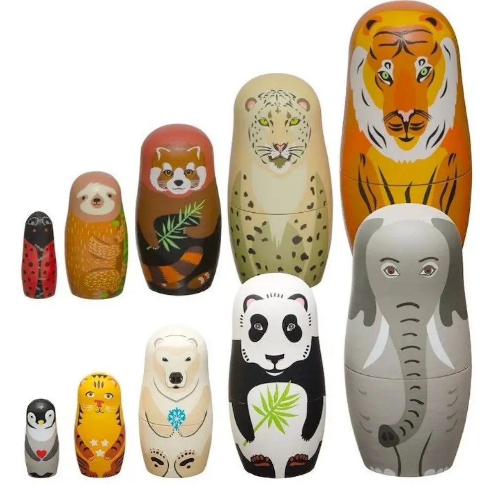 Wooden Matryoshka Dolls for Kids Stacking Cute Rabbit Nesting Doll Set of 5 Egg Shape Russian Nesting Dolls