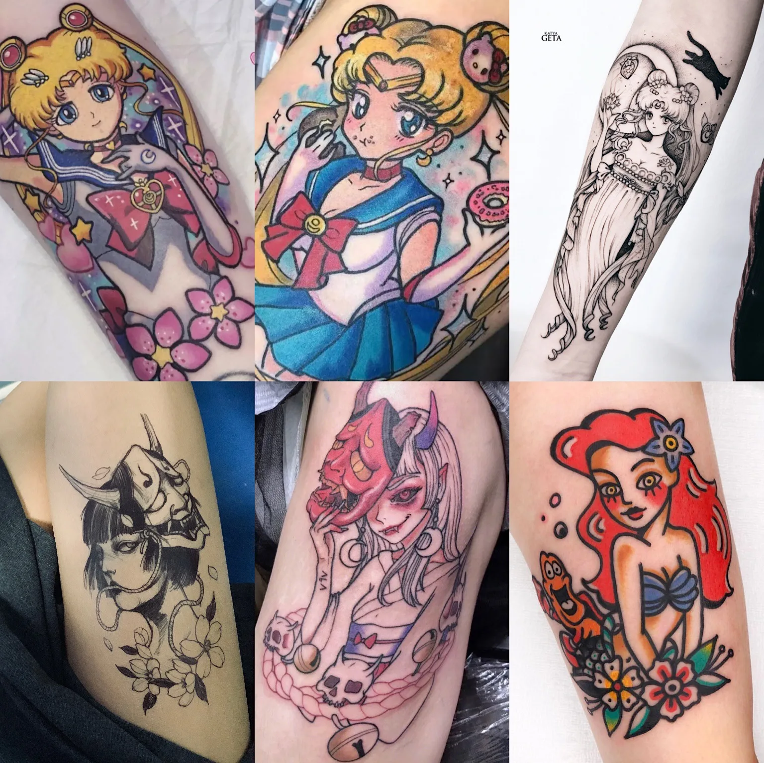 Cartoon tattoo with beautiful girl style anime flower arm tattoo stickers waterproof lasting