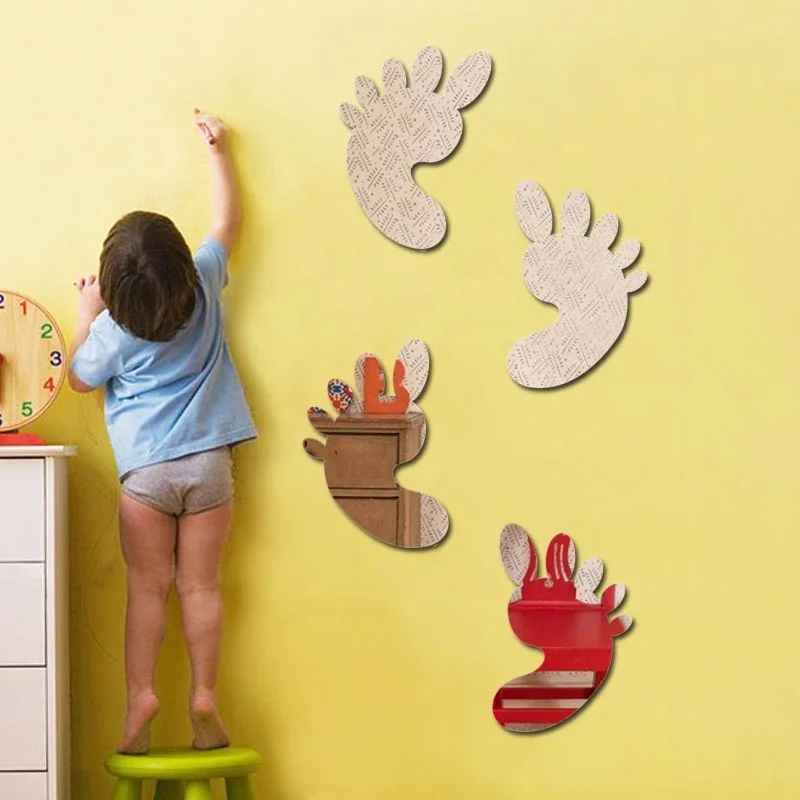foot shape kids plastic acrylic mirror sticker 3D wall  Mirror  Sticker decor wall vanity mirror sticker
