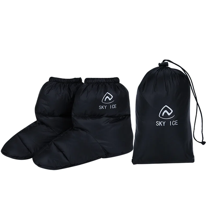 Ultralight unisex outdoor warm socks slippers waterproof outdoor winter foot cover down filled camping sleeping shoes boots