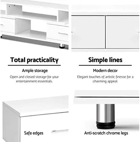 White TV Unit 160-220cm Length Adjustable Entertainment Unit Wooden TV Stand Cabinet