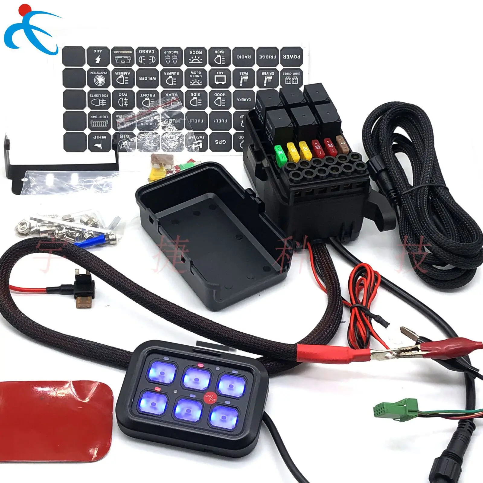 6 Gang Switch Panel Universal Circuit Control Relay System with Fuse Wiring Harness Automatic  ON-Off LED Switch Pod for Cars