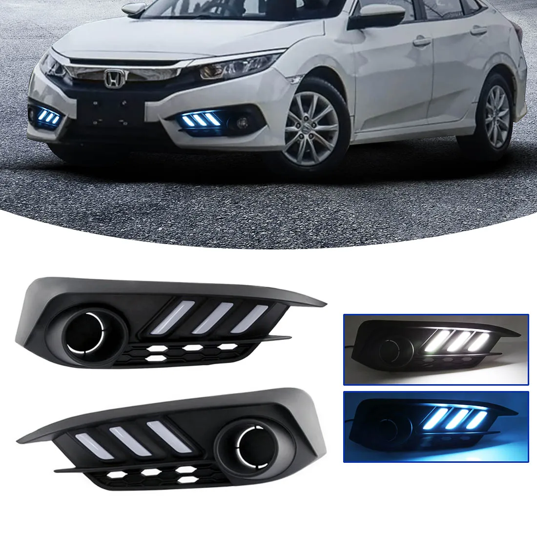 Светодио дный Автомобильные фары DRL дневные ходовые огни для Honda Civic 2016 2017