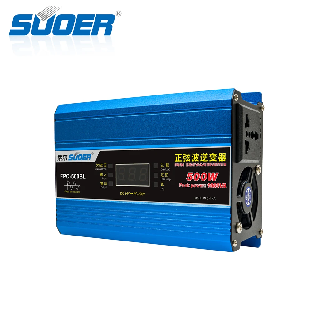 Suoer 50hz Частотный инверсор 24vdc преобразует 220vac 500 Вт Чистая Синусоидальная волна инвертирующие усилители