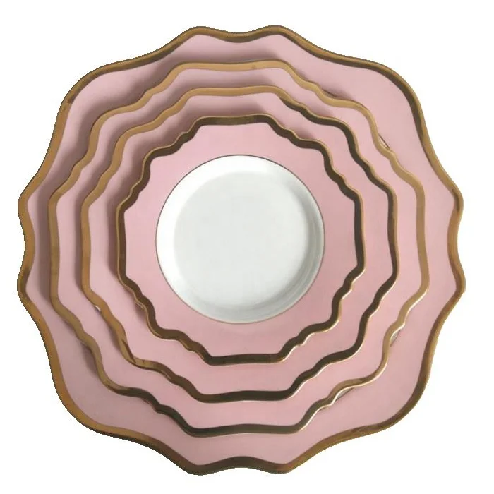 Белая зубчатая позолоченная фарфоровая тарелка 13 дюймов для свадьбы