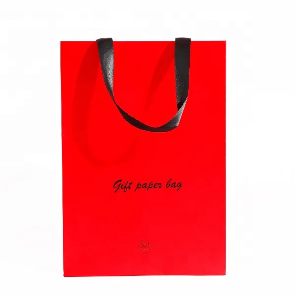 Wholesales custom print logo Tea Packaging Bag Red Small Gift square paper bag with ribbon handle