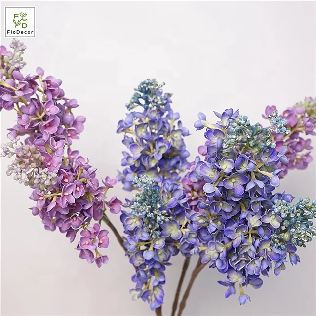 New Arrival Artificial Lilac 3D Real Touch Latex Purple Flowers Floral Bouquet Spring For Wedding Home Hotel Party Decoration