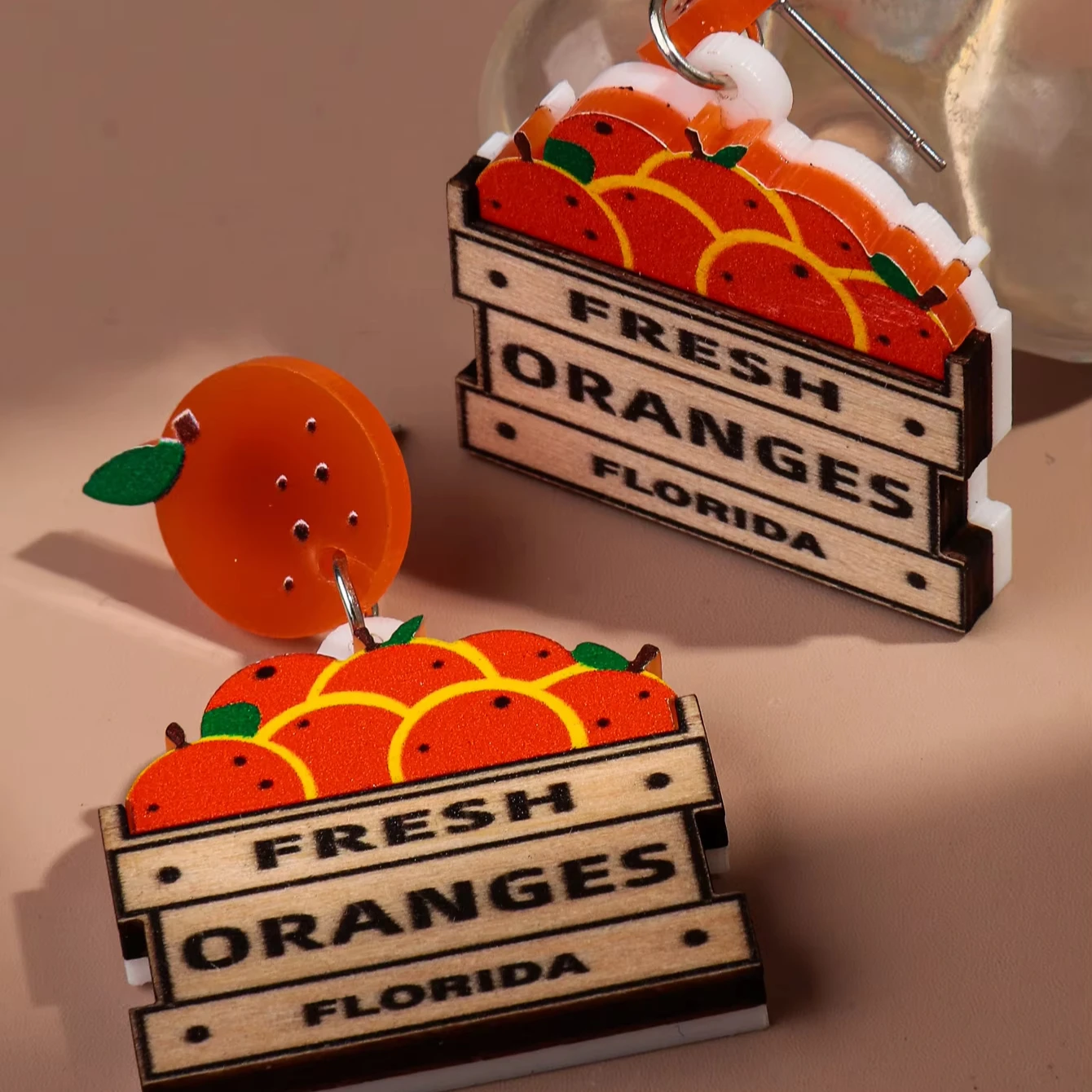 Manufacturer Direct Sales Orange Stand Earrings Personality Cute Design Fruit Acrylic Earrings For Women