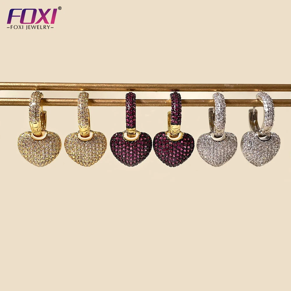 Foxi ювелирные изделия 18K позолоченные серебряные сердца с кубическим цирконием cz обруч серьги для