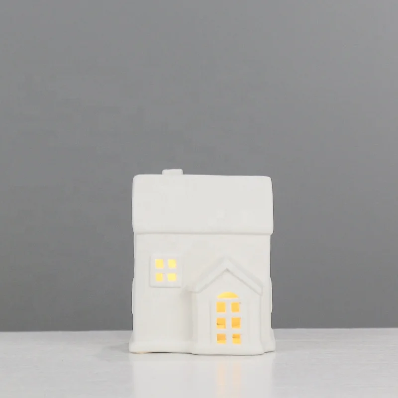 Scandinavian Style Christmas LED Lights Decoration, Hollow Little House Crafts, Ceramic Ornament