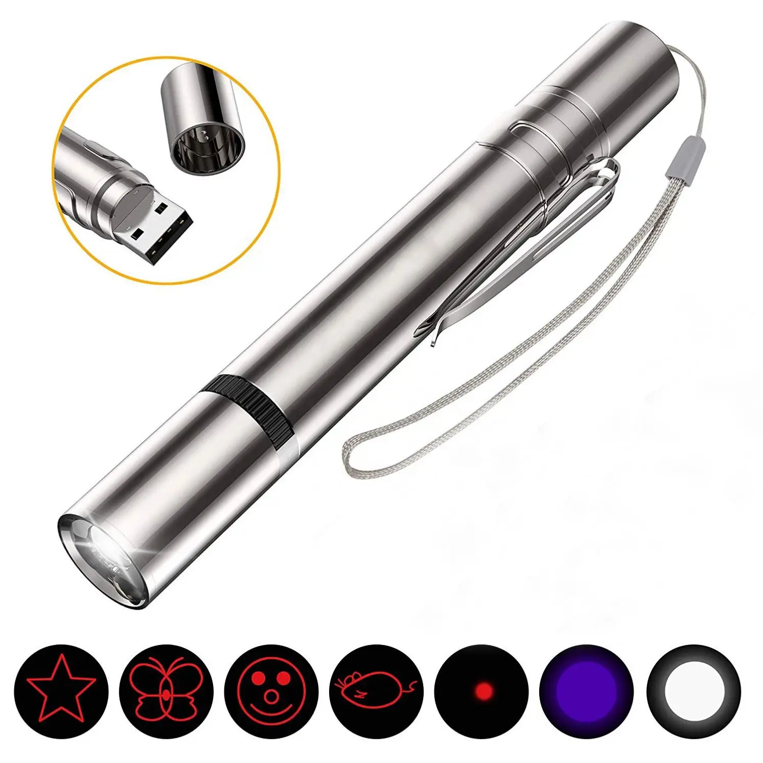 USB Rechargeable Pet Supplies Interactive Cat Toys 3 In 1 Mini Red Laser Pointer Pen 812-1660
