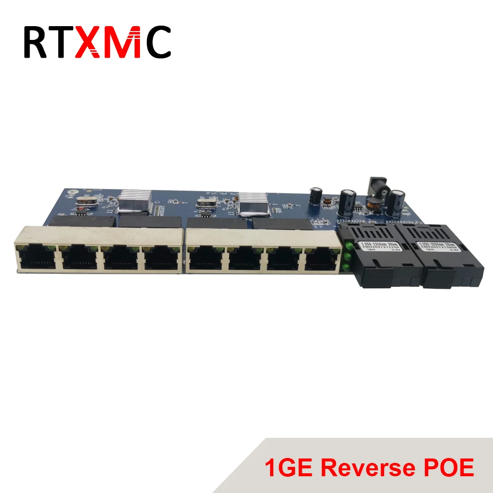 Одноволоконный Ethernet-коммутатор Ftth, 2SC 8 портов Rj45, гигабитный волоконный медиа-конвертер, обратный POE 1,25G, поддержка 48 В, оптовая продажа