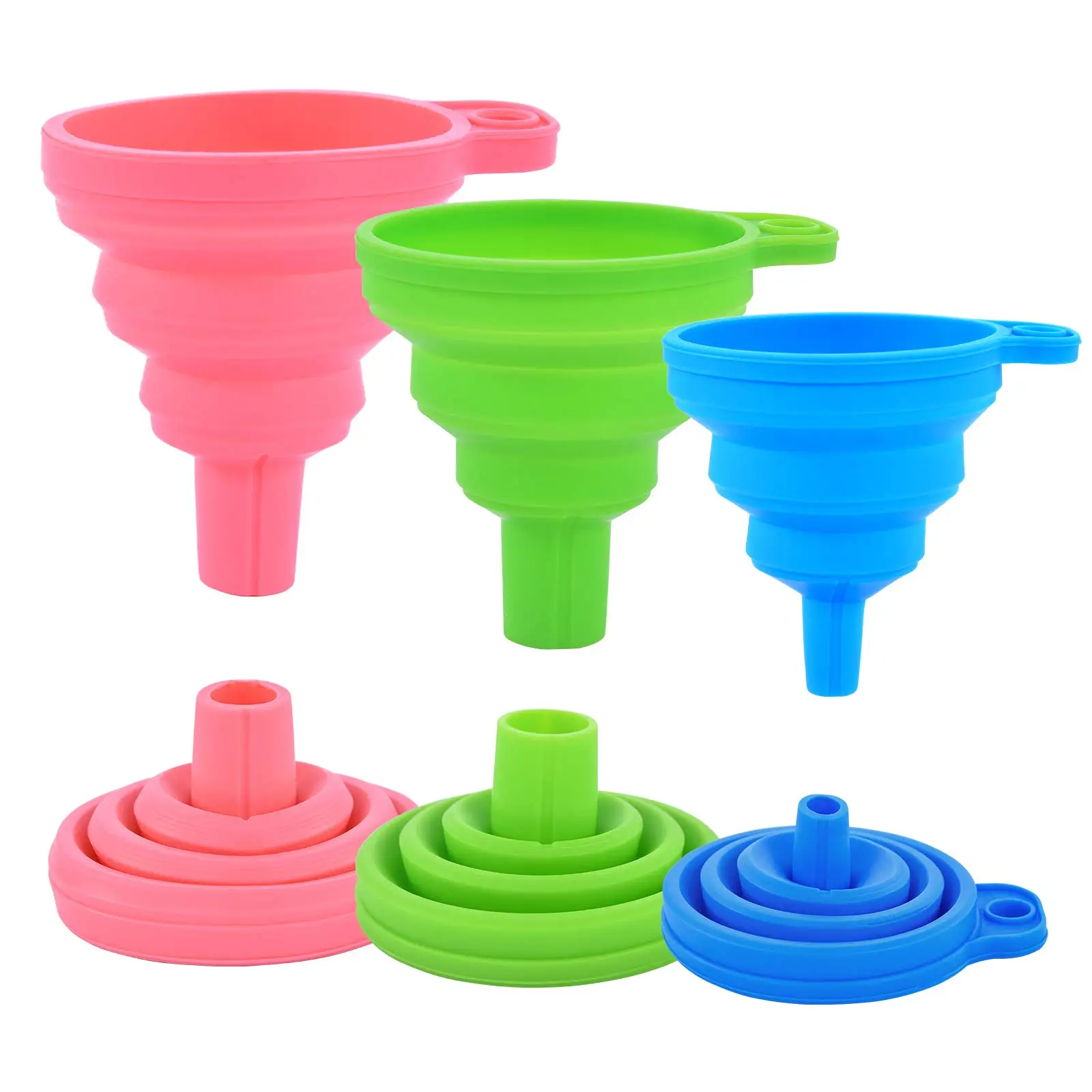 High quality 3 color food grade round foldable Portable kitchen Silica gel funnel for Oil Water Liquid Transfer