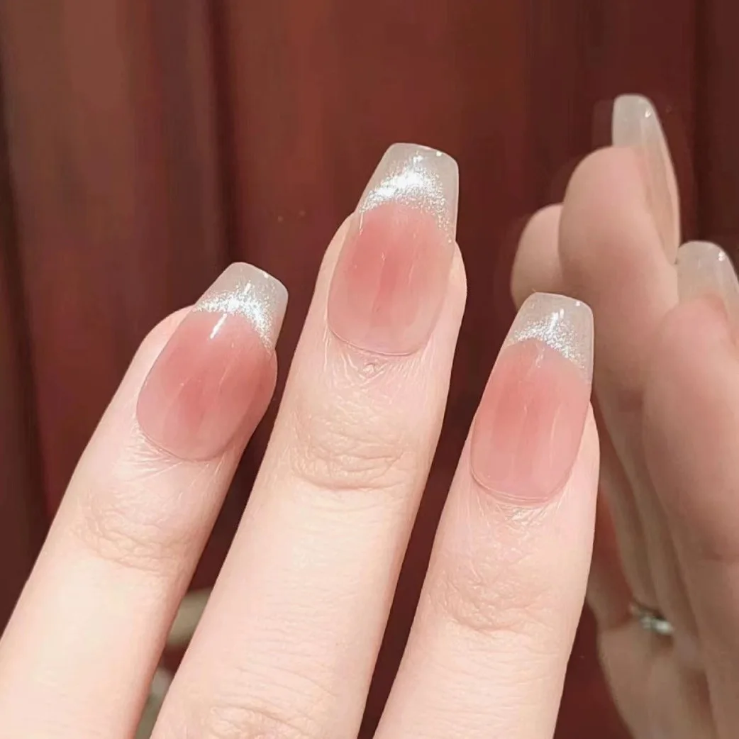 Medium Length Ballet  Nude Color Gradient Cat Eye Press On Nail 24PCS Wholesale